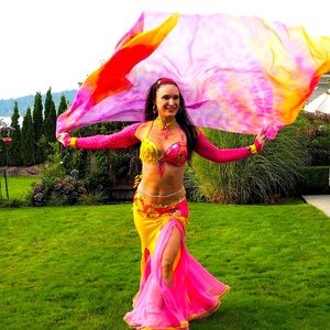 Pro Yellow/Pink Belly Dance Costume by Bella